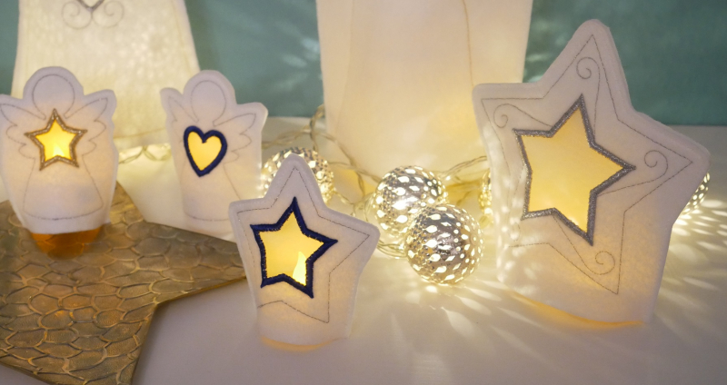 Stickdatei Set ITH LED Cover Engel, Sterne & Herzen