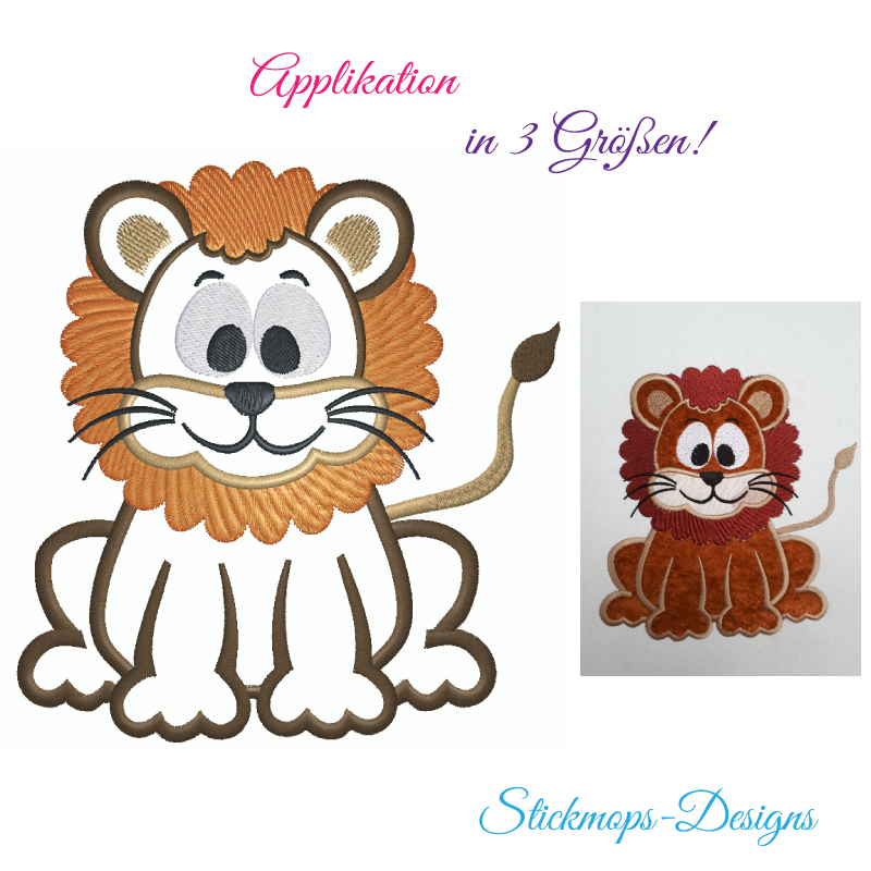 Preview: Stickdatei Löwe Applikation in 3 Größen