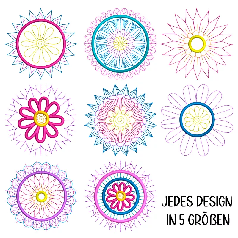 Stickdatei Set 8 Mandalas Line Art