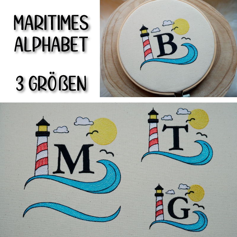 Stickdatei Set Maritimes Alphabet in 3 Größen