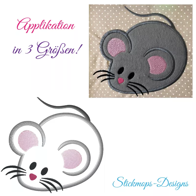 Stickdatei Maus Applikation in 3 Größen