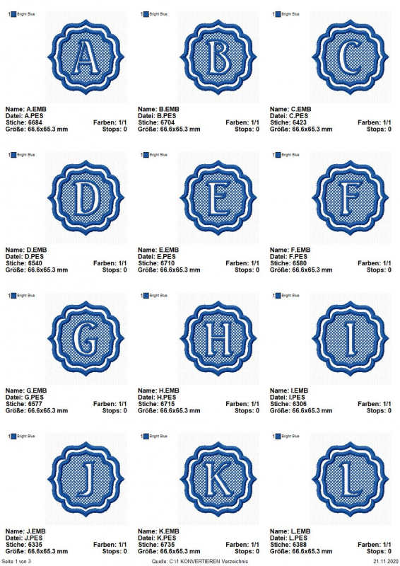 Stickdatei Set Monogramme Barock geeignet für Frottierwaren