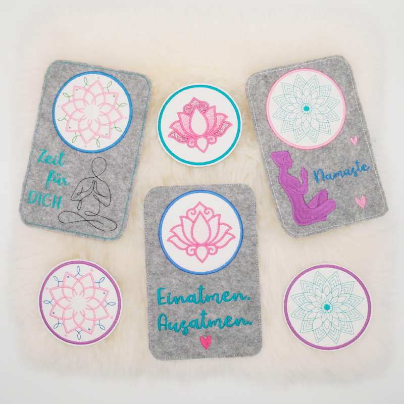 Preview: Stickdateien Yoga Mugrugs auf Filz gestickt.