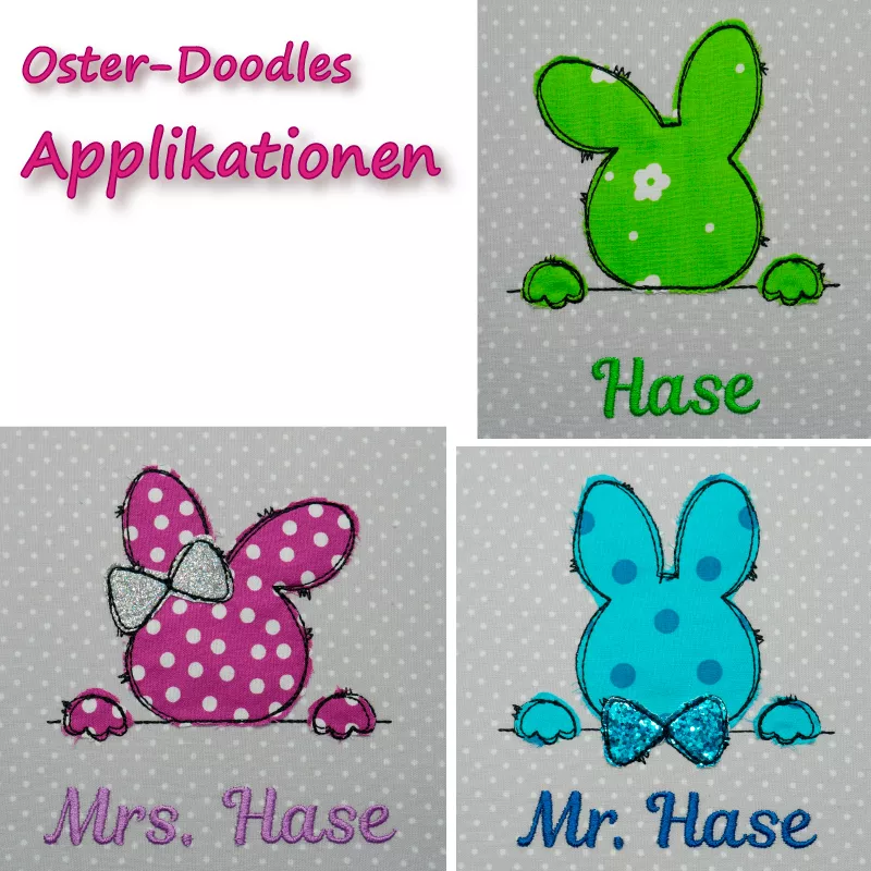 Stickdatei Set Oster-Doodles als Applikationen & Vollstick inkl. Schriftzüge