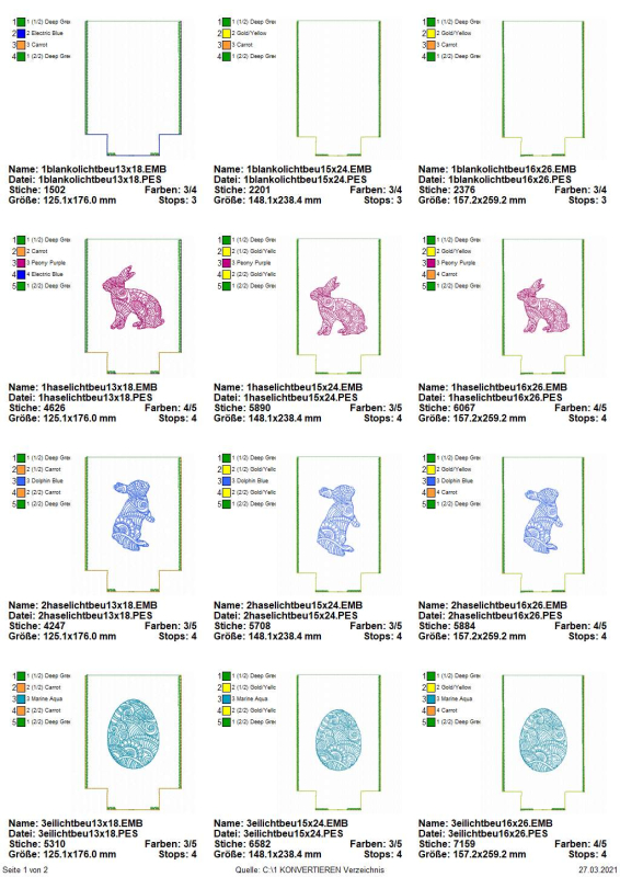 Preview: Stickdatei ITH Lichtbeutel Ostermandala Übersicht Seite 1