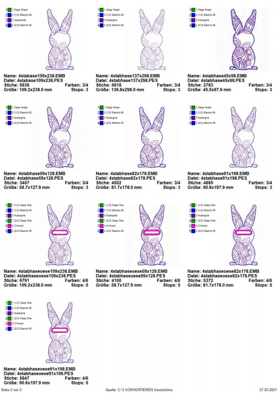 Übersicht Stickdatei Set ITH Stabdesign Ostermandala Teil 2