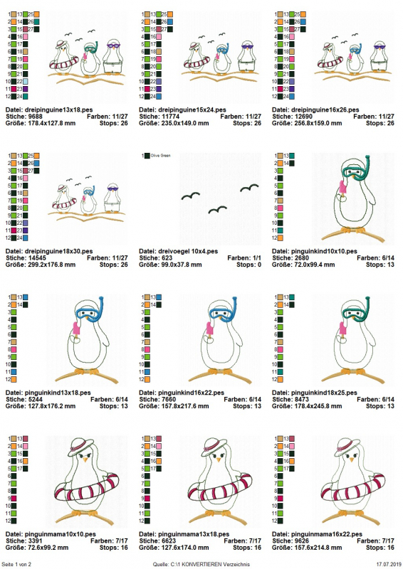 Preview: Übersicht Pinguine Doodle Applikation Teil 1