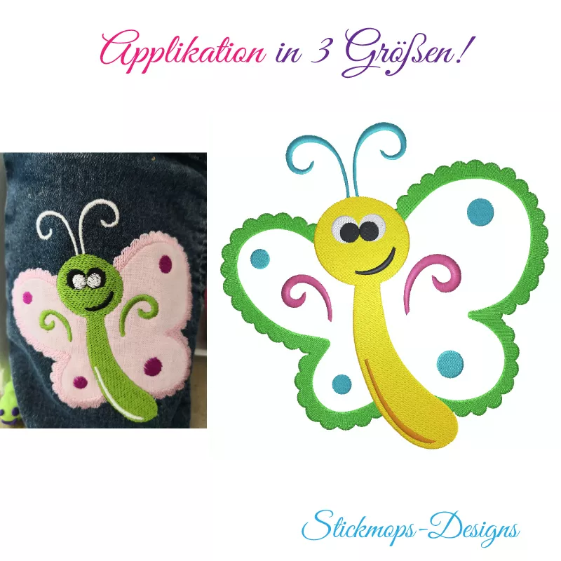 Stickdatei Schmetterling Applikation in 3 Größen