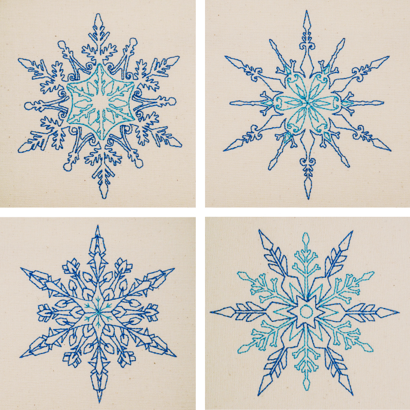 Preview: Vier Schneeflocken zweifarbig in Linienoptik 1-4