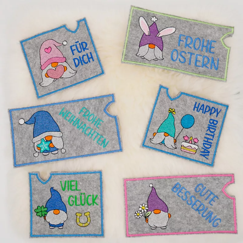 Stickdatei Set ITH Schokohüllen mit Schrittzügen Frohe Ostern, Frohe Weihnachten und Gute Besserung