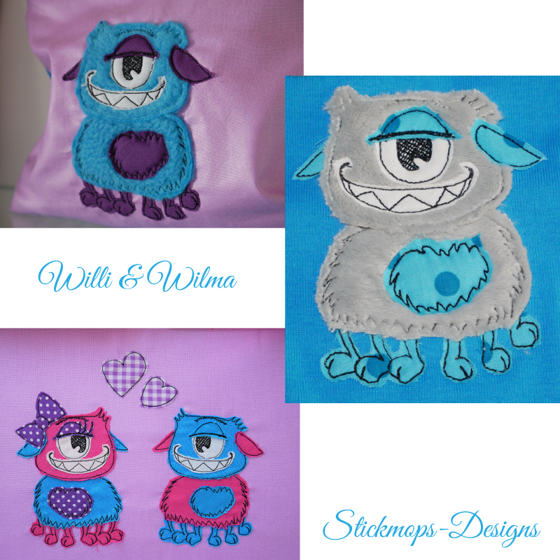 Preview: Monster Willi und Wilma Applikation (div. Größen)
