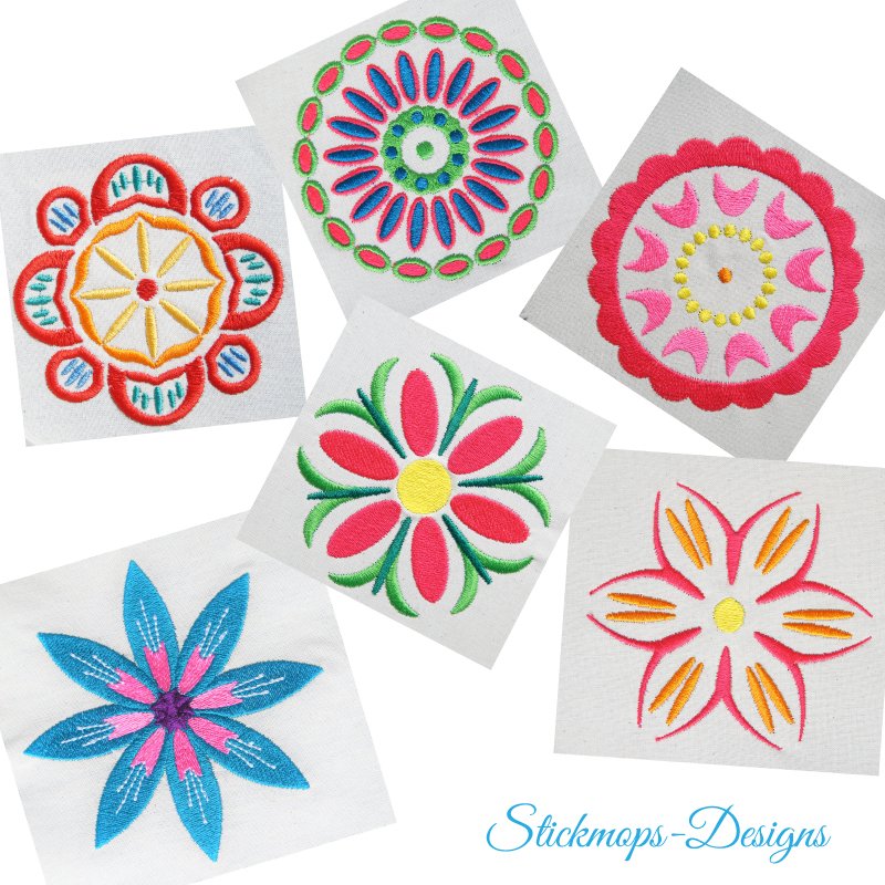 Preview: Stickdatei-Set Ornamente Happy (alle für 10 x 10 cm Rahmen)