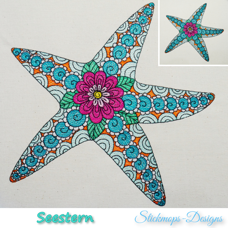 Preview: Stickdatei Seestern in 6 Größen