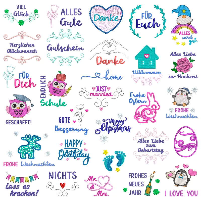 Stickdatei Set 124 Designs für alle Anlässe
