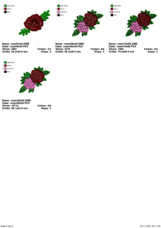 Stickdatei Set Skull with Roses in verschiedenen Variationen Übersicht Blumen