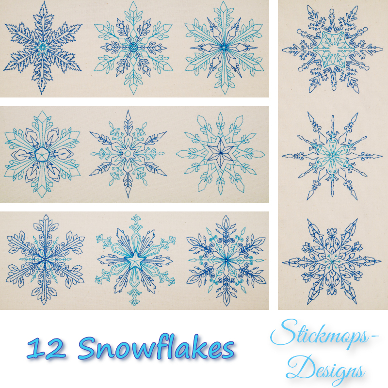Preview: Stickdatei Set 12 Snowflakes (10x10)