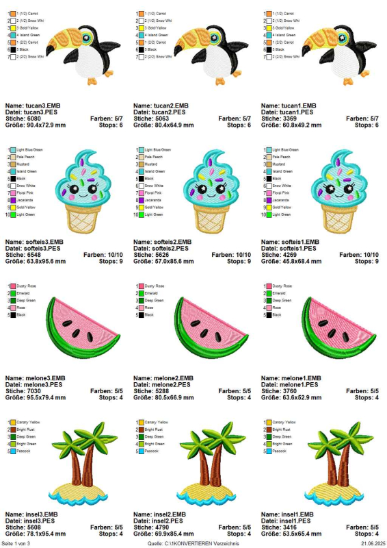 Preview: Stickdatei Set 10 Sommermotive in 3 Größen