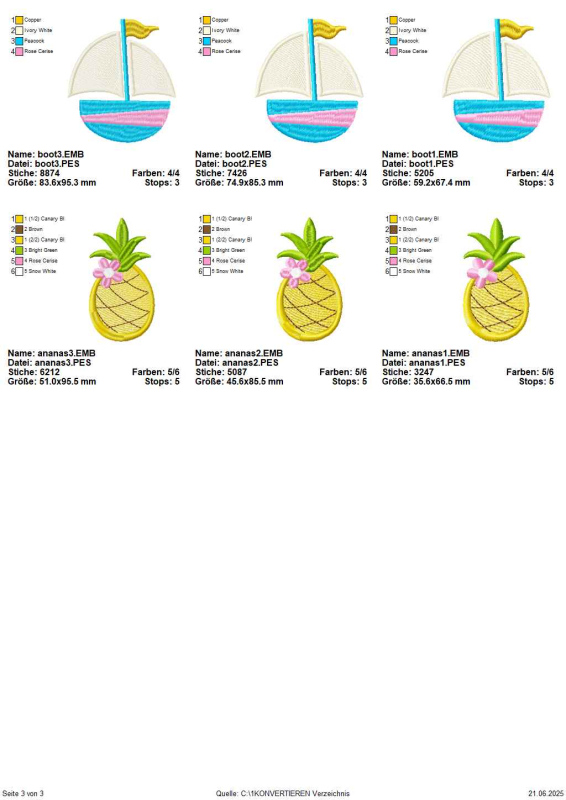 Preview: Stickdatei Set 10 Sommermotive in 3 Größen