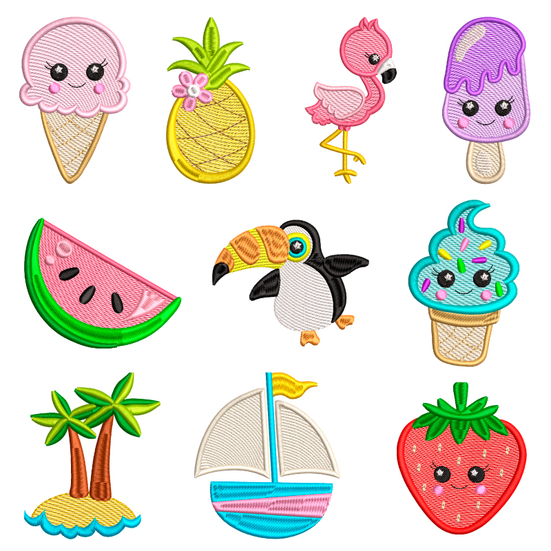 Preview: Stickdatei Set 10 Sommermotive in 3 Größen