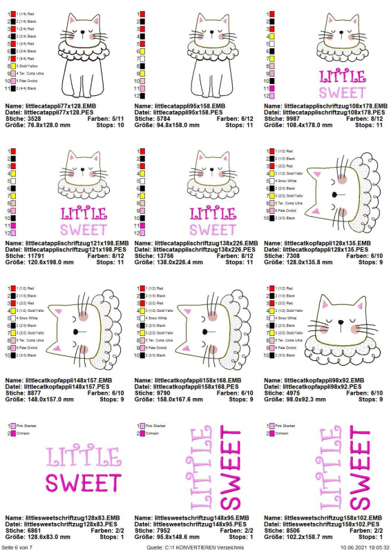 Stickdatei Spar-Set Cat Doodle Applikationen inkl. ITH Anhänger