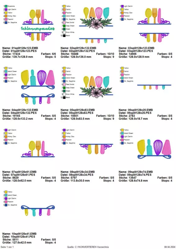 Stickdatei Set Split Monogramm Kochen & Backen