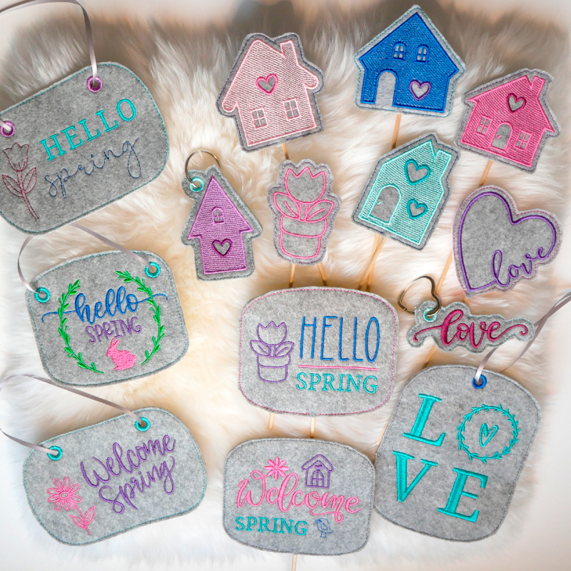 Preview: Stickdatei Set Frühlingsliebe Stabdeko, Anhänger & Einzelmotive