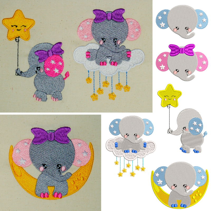 Preview: Stickdatei Set Elefanten (Vollstick) - ideal für Geschenke zur Geburt