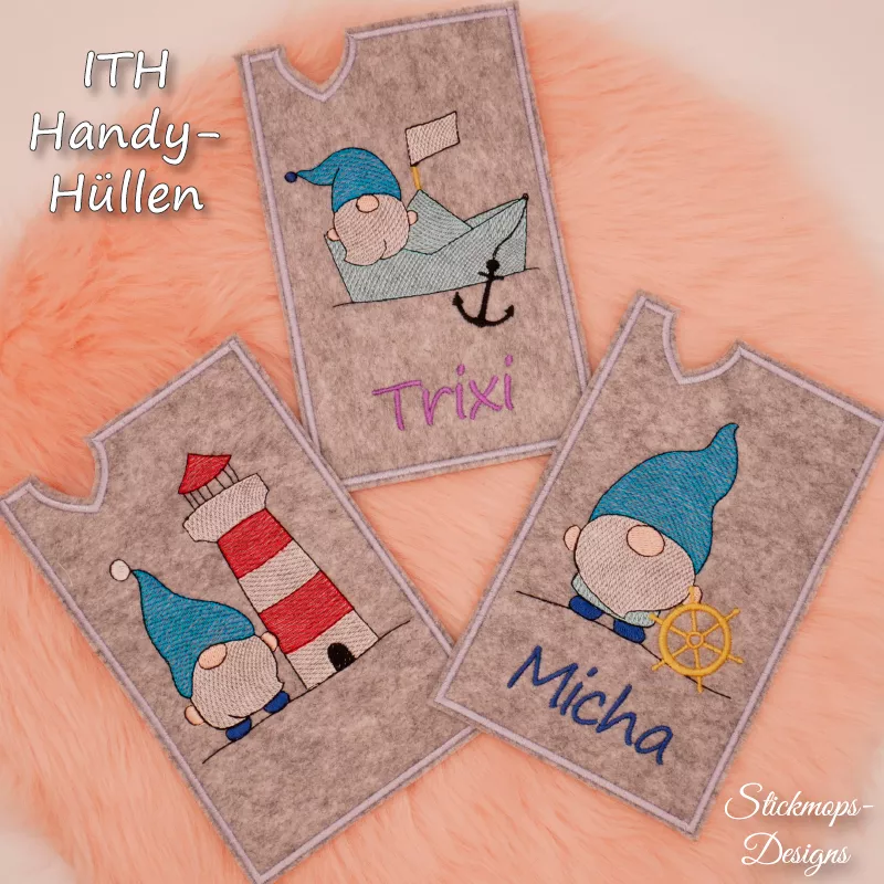Maritime Gnome Stickdatei auf einer Handyhülle