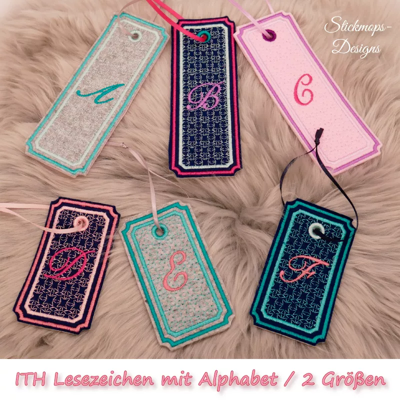 ITH Stickdatei Lesezeichen mit Alphabet