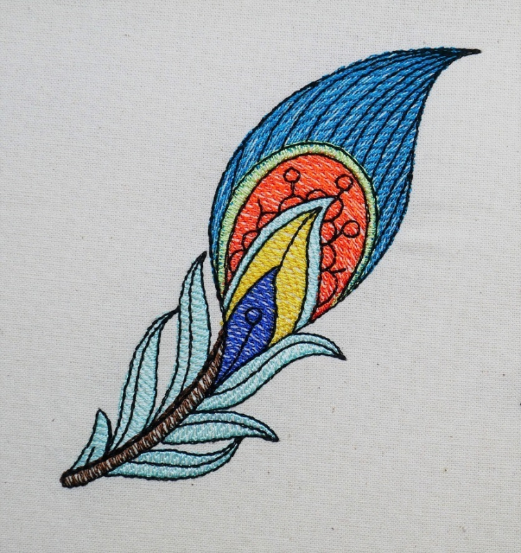 Preview: blaue Feder eines Pfaus mit verschieden farbigem Muster