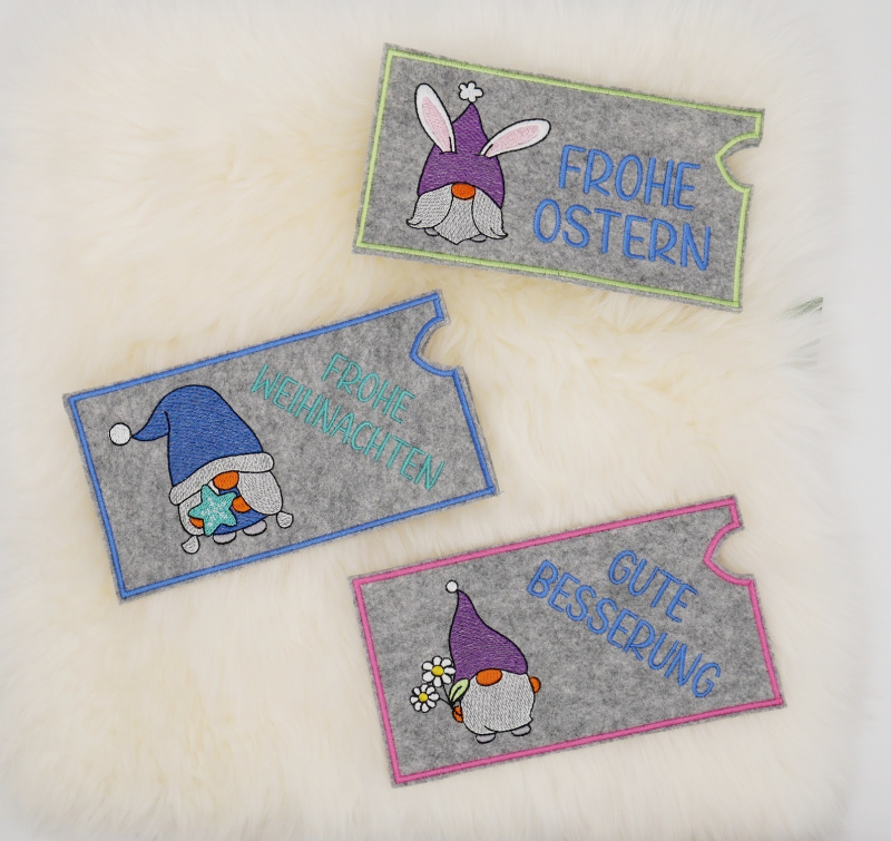 Preview: Stickdatei Set ITH Schokohüllen Gnome & Einzelmotive zum Geburtstag oder anderen Anlässen.