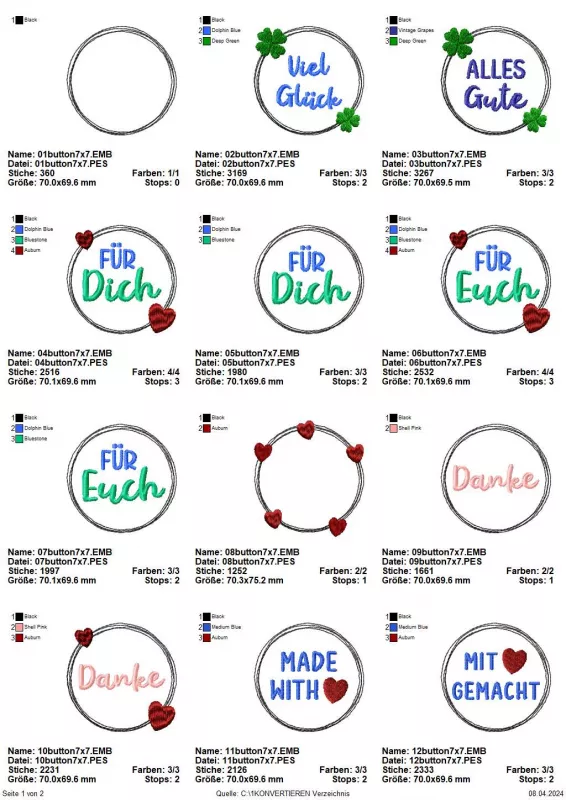 Stickdatei Set Buttons für Marmeladengläser & Co.