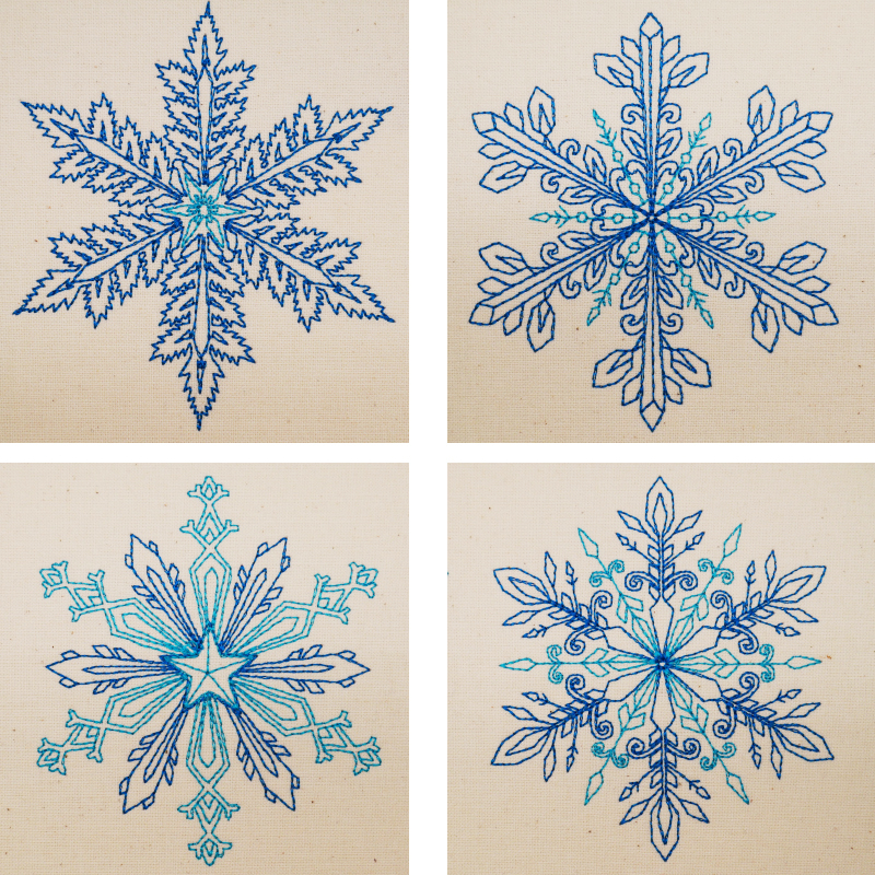 Preview: Vier Schneeflocken zweifarbig in Linienoptik 9-12