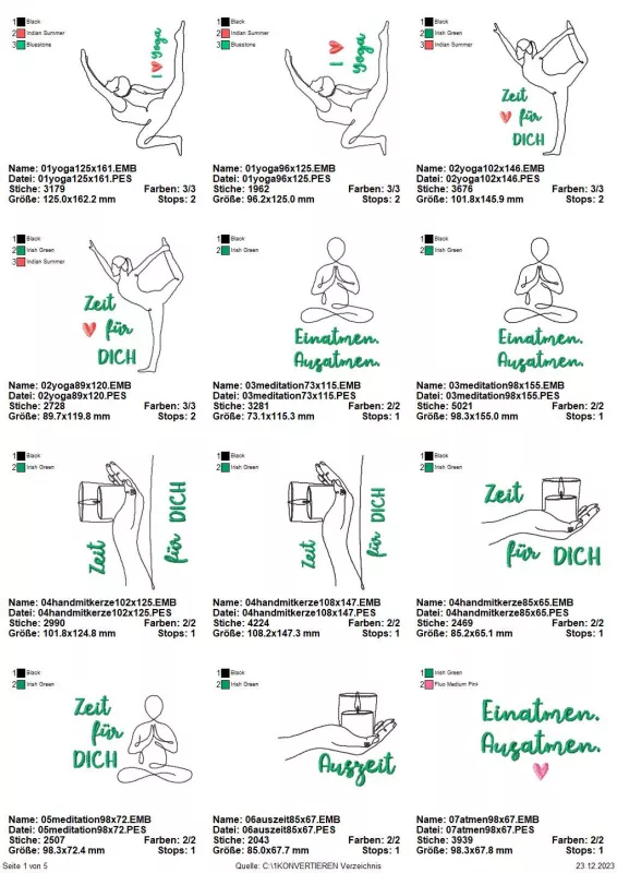 Übersicht Yoga Stickdateien Seite 1