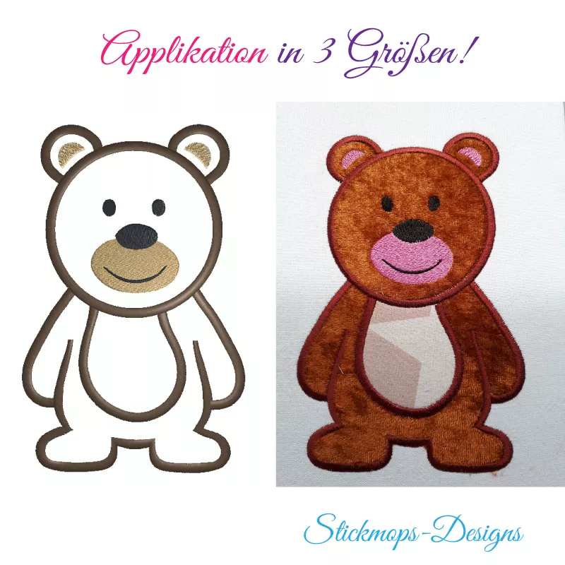 Stickdatei Teddy Applikation in 3 Größen