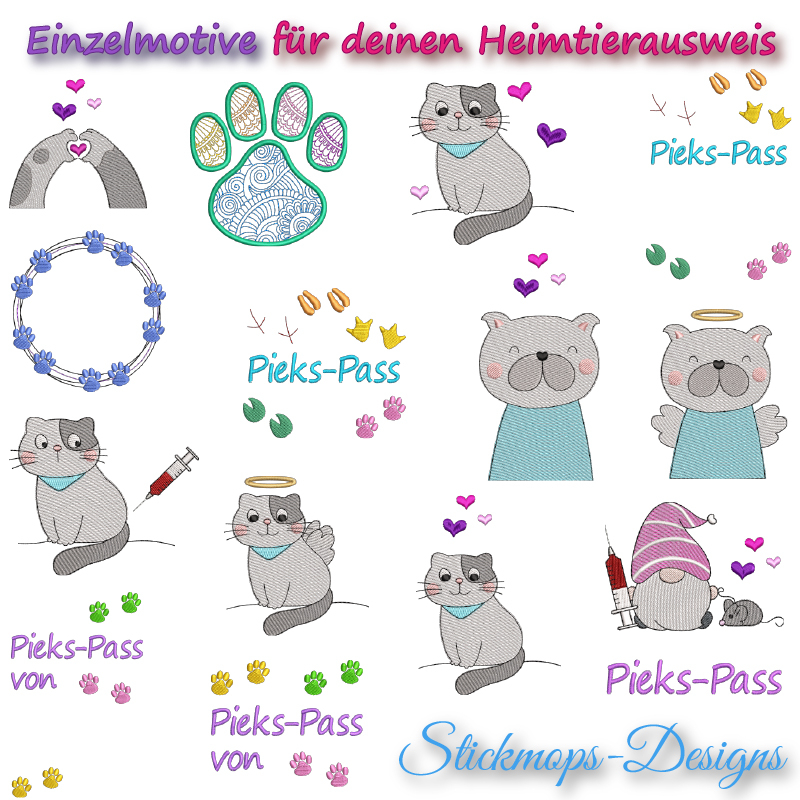 Preview: Stickdatei Set Motive für den HEIMTIERAUSWEIS