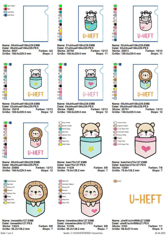 Preview: U-Heft-Hüllen Cute Animals Übersicht Seite 1