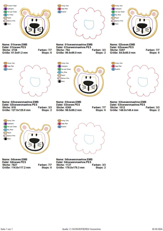 Preview: Stickdatei 3D Löwe Applikation