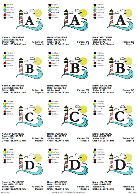 Preview: Stickdatei Set Maritimes Alphabet in 3 Größen