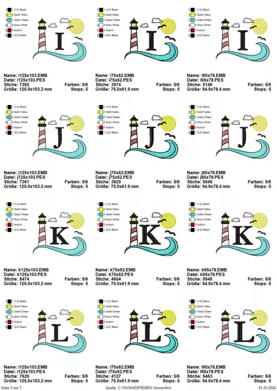 Stickdatei Set Maritimes Alphabet in 3 Größen