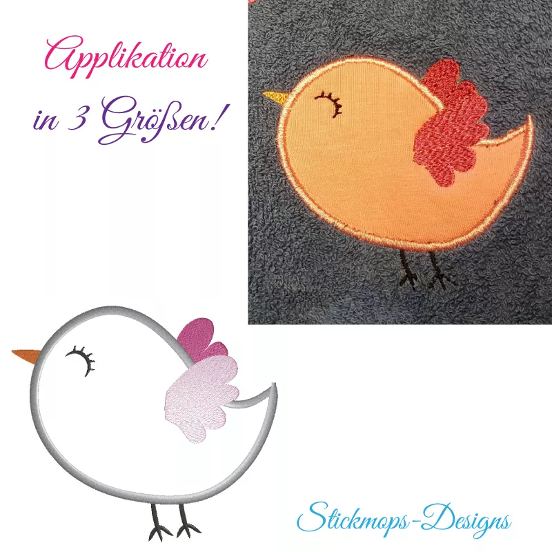Stickdatei Vogel Applikation in 3 Größen