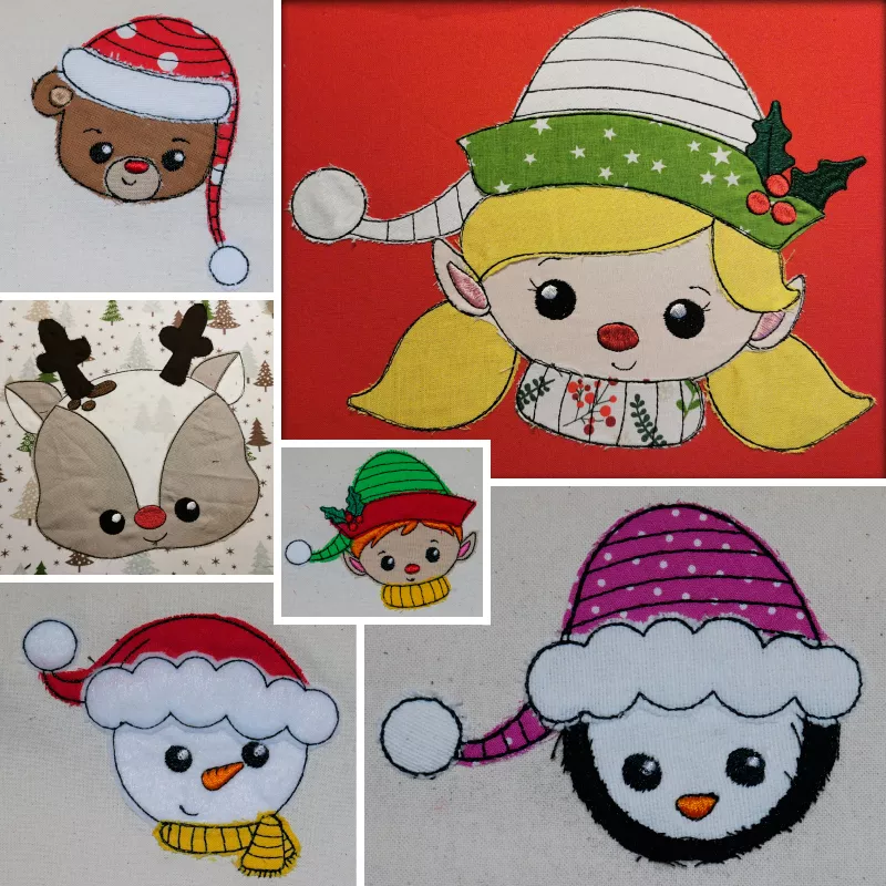 Stickdatei Set Christmas Faces Doodle-Applikationen