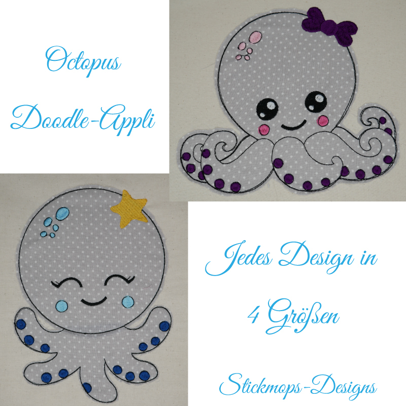 Stickdatei Set Octopus Applikation für Junge & Mädchen