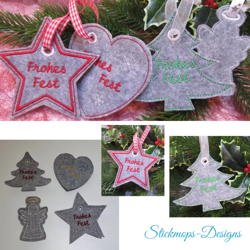 Stickdatei Set ITH Anhänger Frohes Fest