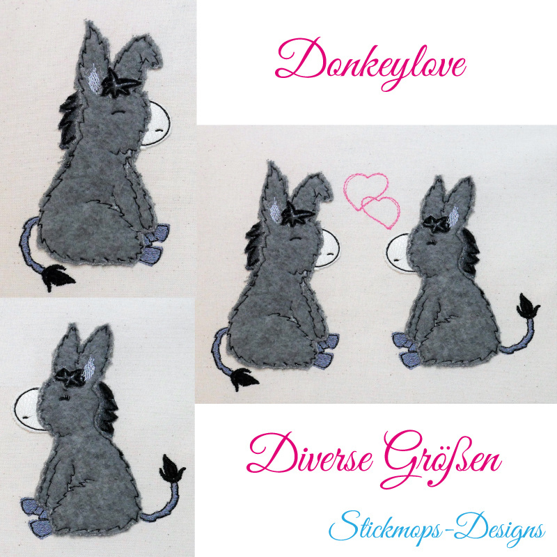 Stickdatei Set Donkeylove Doodle Applikation in diversen Größen