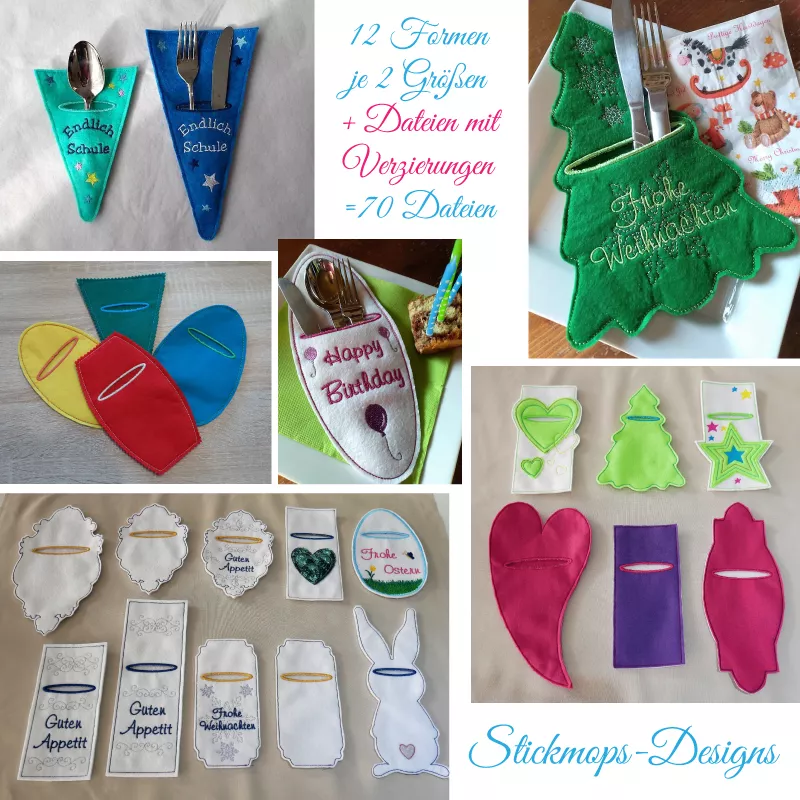 Stickdatei Set ITH Bestecktaschen XXL Set mit insgesamt 70 Dateien