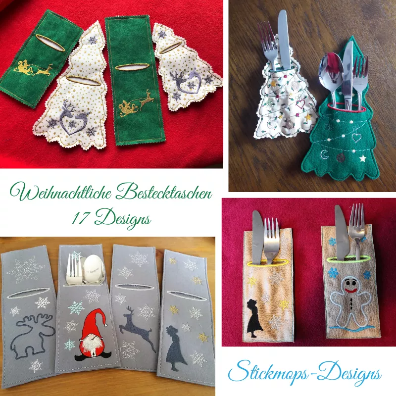 Stickdatei Set weihnachtliche ITH Bestecktaschen