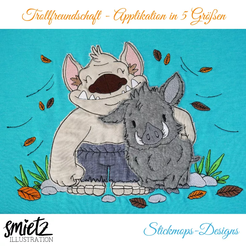 Stickdatei Trollfreundschaft Applikation (5 Größen)