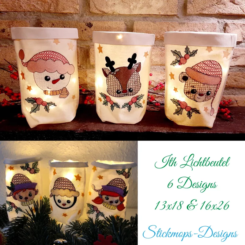 Stickdatei Set ITH Lichtbeutel Christmas Faces