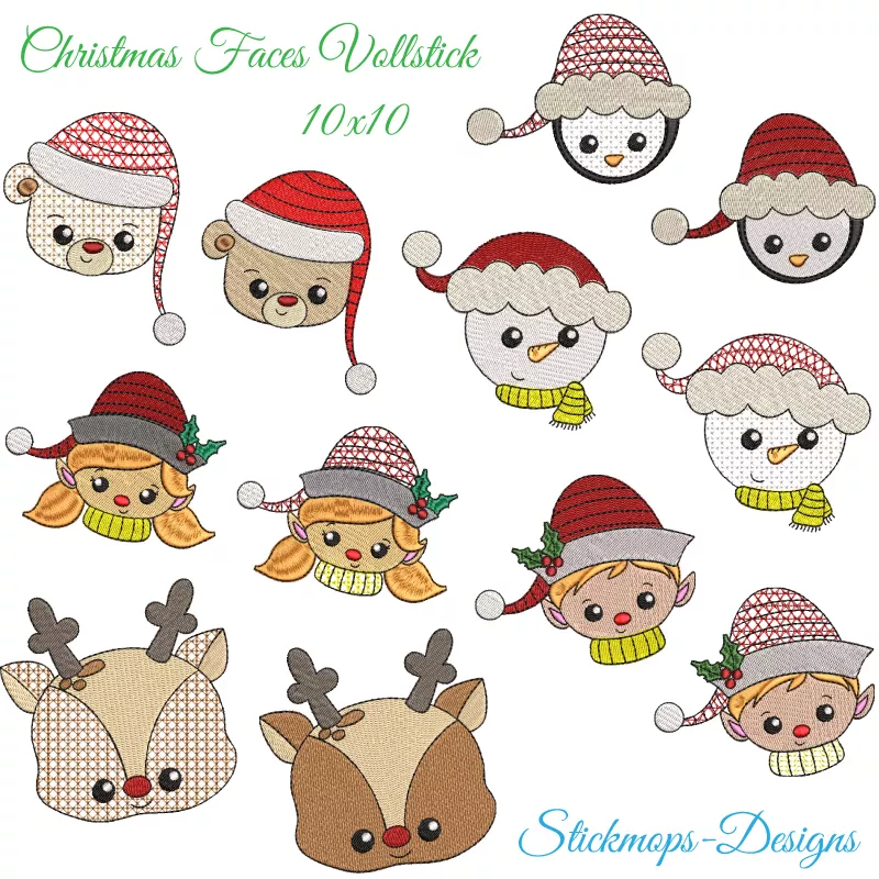 Stickdatei Set Christmas Faces Vollstick